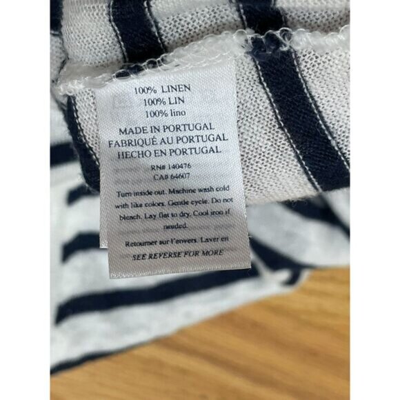 Faherty Oceanside Women's M Blue T-Shirt Linen Striped Oversized Drop Shoulder - Picture 4 of 8